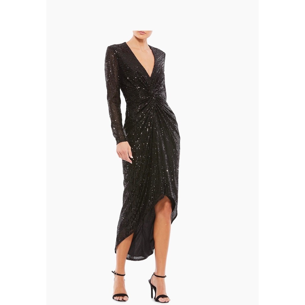 Mac Duggal 26549 Sequin Twist Front Dress Black‎ Size 6 NWT MSRP $358